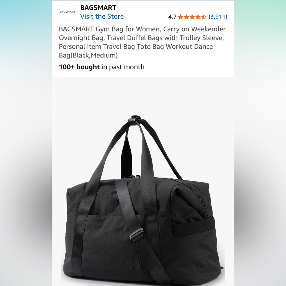 BAGSMART Black Women's Travel Duffel Bag